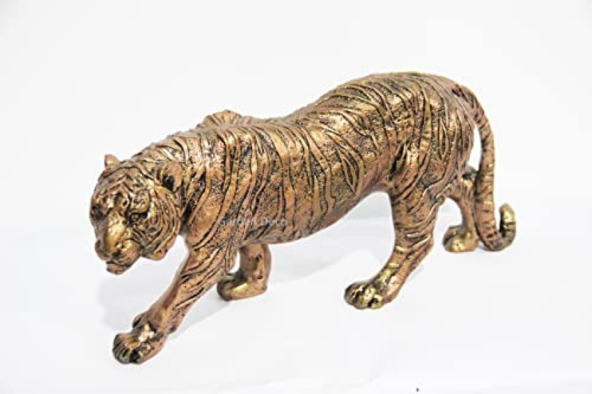 VINTAGE GOLD SILVER METAL BENGAL TIGER SCULPTURE STATUE HEAVY FIGURE