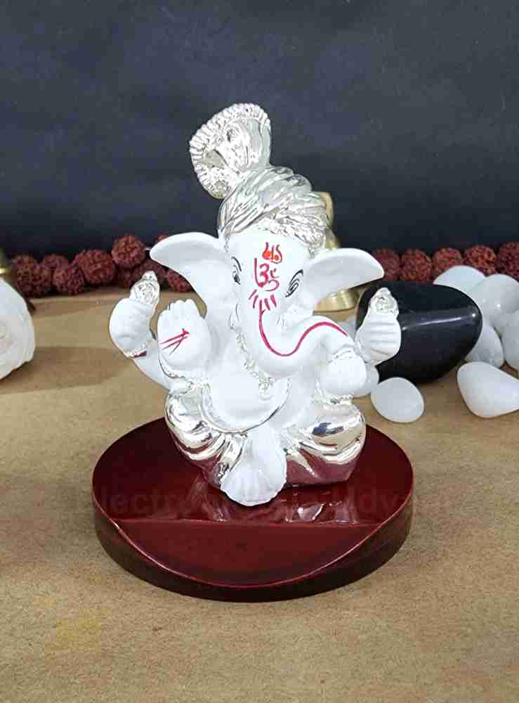 Buy Gold Art India Silver plated White Ganesha for Car Dashboard