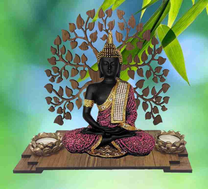 SHREE RAM IMPEX Buddha Idol Statue With Wooden Bodhi Tree and 2 Tealight  Candle Holder Decorative Showpiece - 15 cm Price in India - Buy SHREE RAM  IMPEX Buddha Idol Statue With