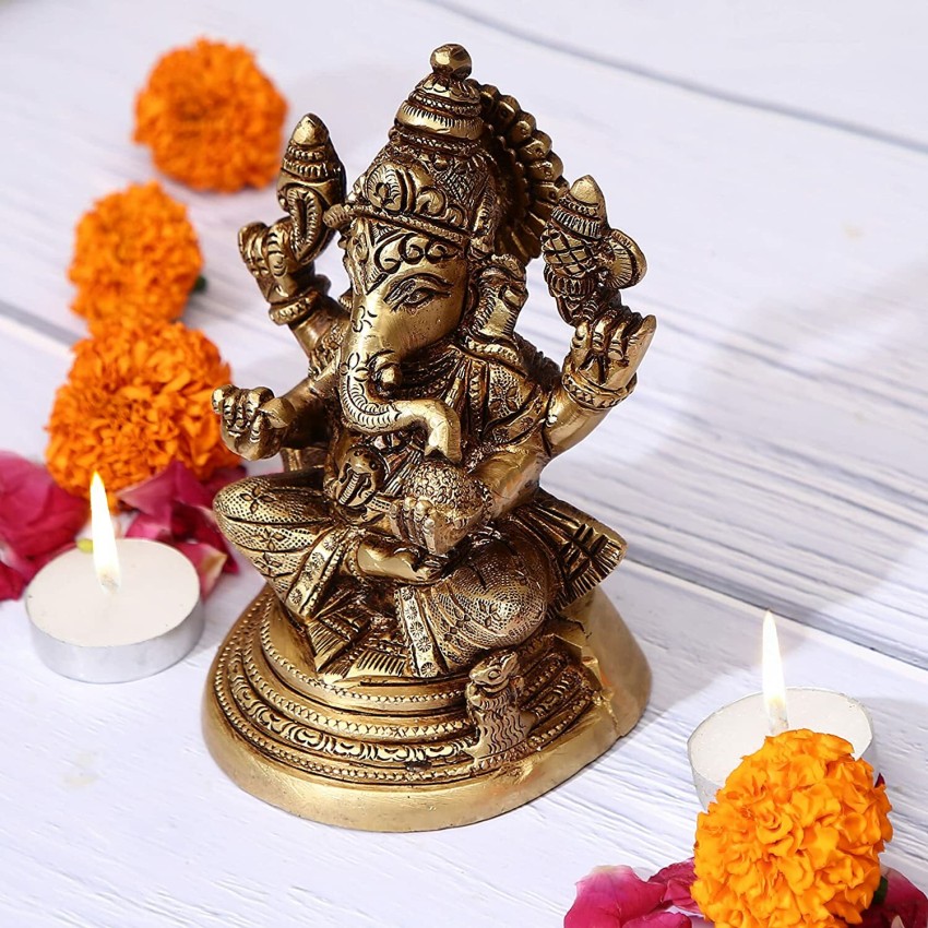 9” Lord Ganesh Brass Idol - Decorative Festive Statue