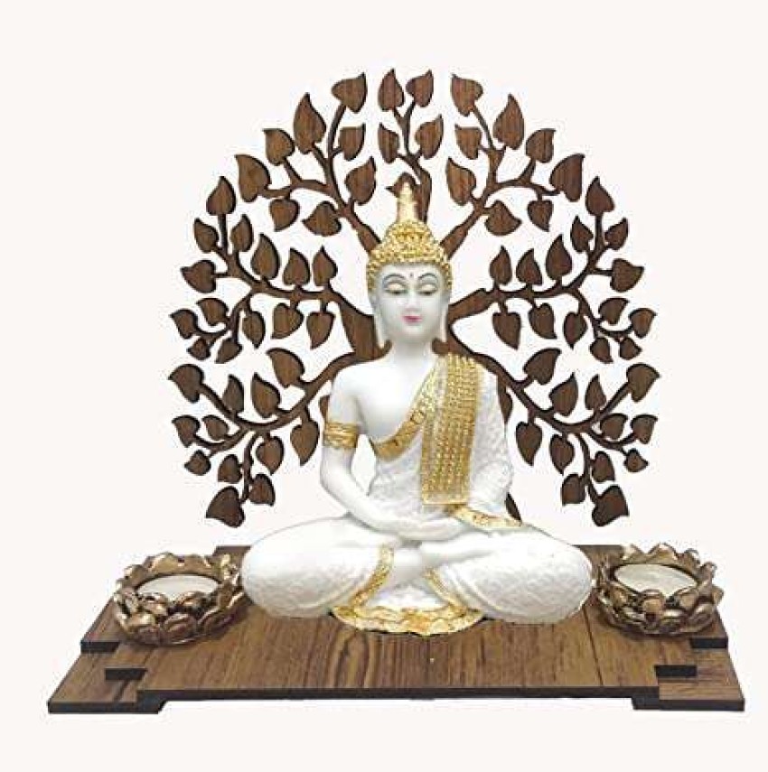 SN Handicrafts Sitting Buddha Idol Statue, Wooden Bodhi Tree with 2  Tealight Candle Holder Decorative Showpiece - 26 cm Price in India - Buy SN  Handicrafts Sitting Buddha Idol Statue, Wooden Bodhi