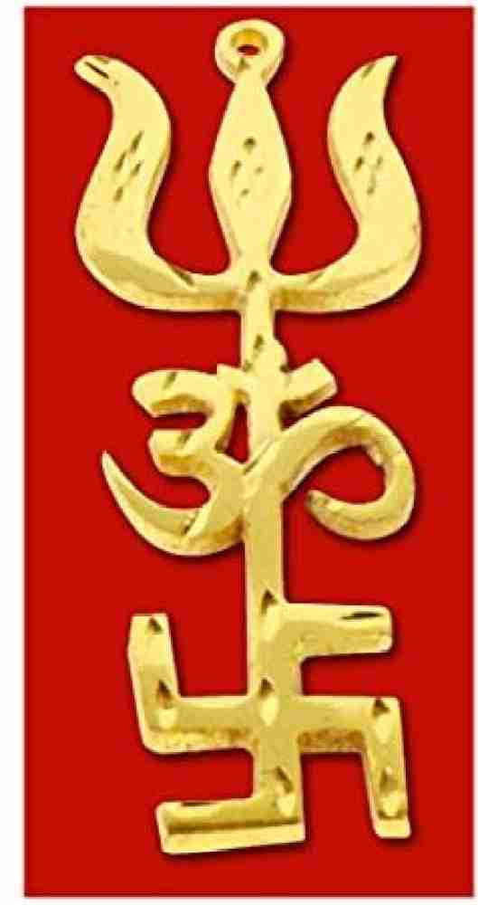 Brass Ashtadhatu Trishakti Wall Door Hanging Trishul, Swastik & Om I buy Home Decor I Entrance Door Decor I Festive Gifts I Temple I Mandir