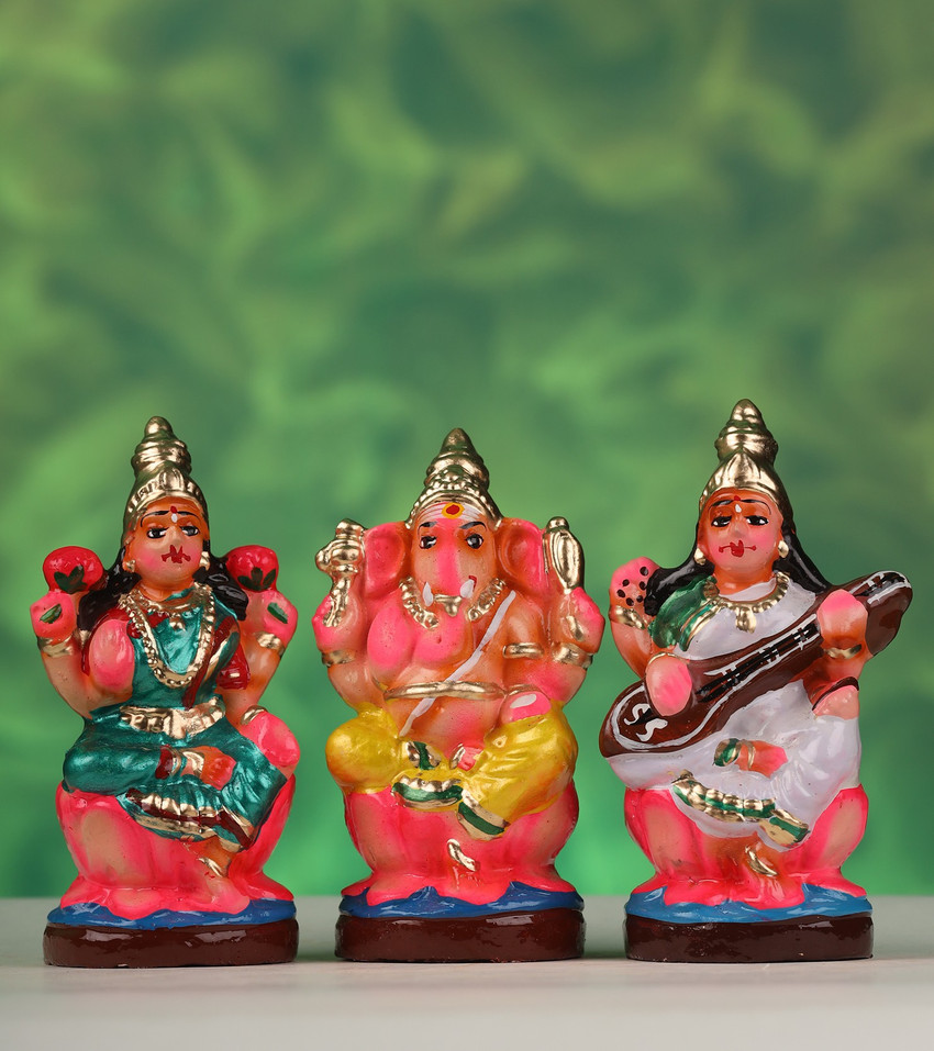 Sirgan Clay Lakshmi Vinayagar And Saraswati 6