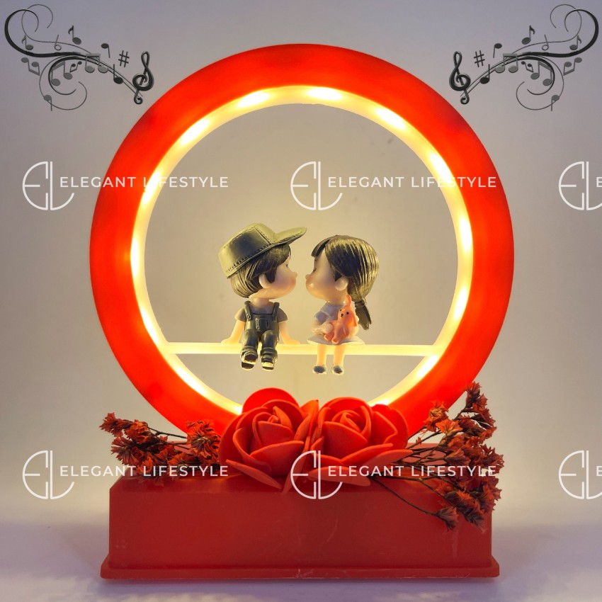 Elegant Lifestyle Love Couple Statue with Music and Light for Home