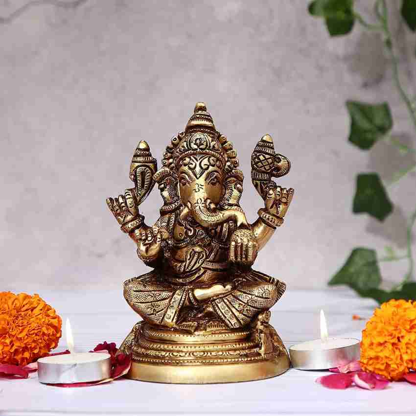 9” Lord Ganesh Brass Idol - Decorative Festive Statue