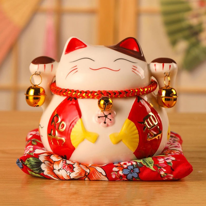 Cartoon Lucky Cat Money Bank Porcelain Ornament Animal Figurine