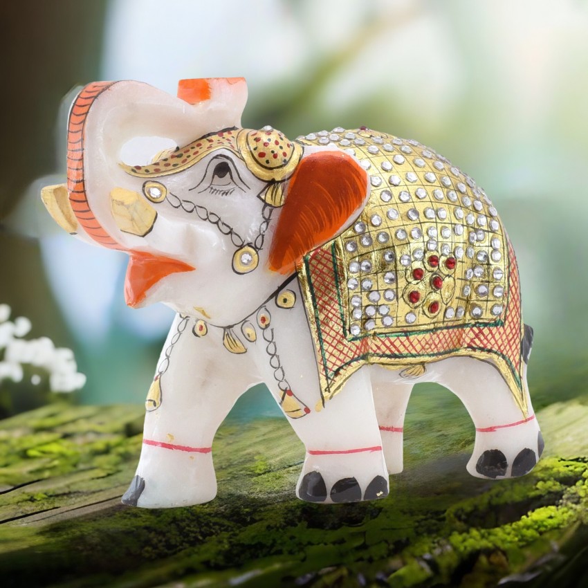 Vintage White Marble Elephant with Gold Leaf, Small Royal Elephant Figurine Bright Colorful Blue Red selling Gold Exotic Unusual Shelf Decor