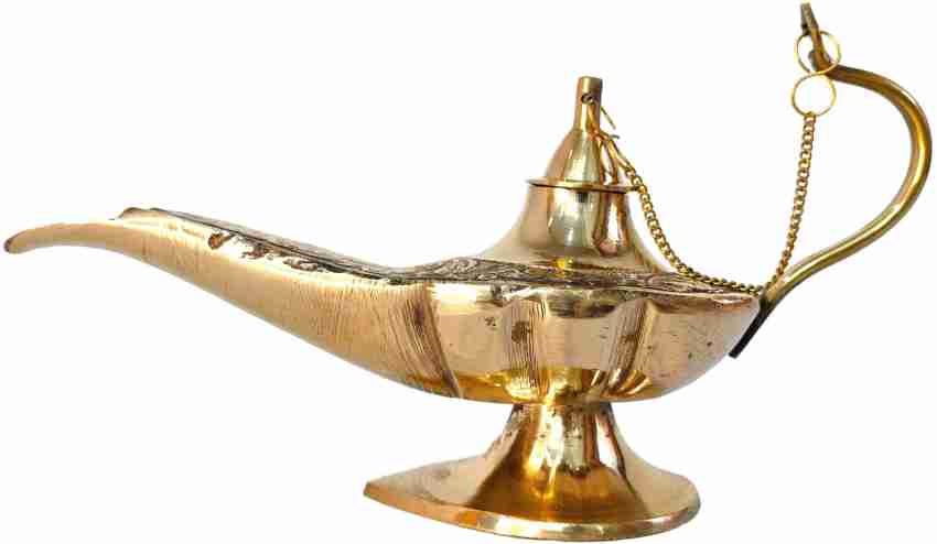 Vintage Solid Brass Indian Made Etched Antique Genie Lamp Aladdin Incense