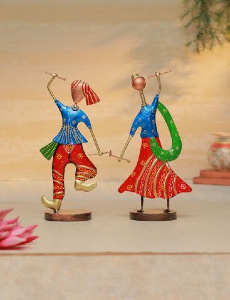 Metal Gujrati Couple Dancing Showpiece for Home Decor, Gift Items,  Multicolor