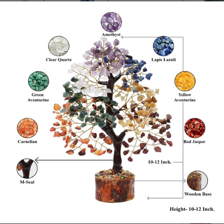 7 Chakra Crystal Tree 300 Chips Wood Base – Veda Connection