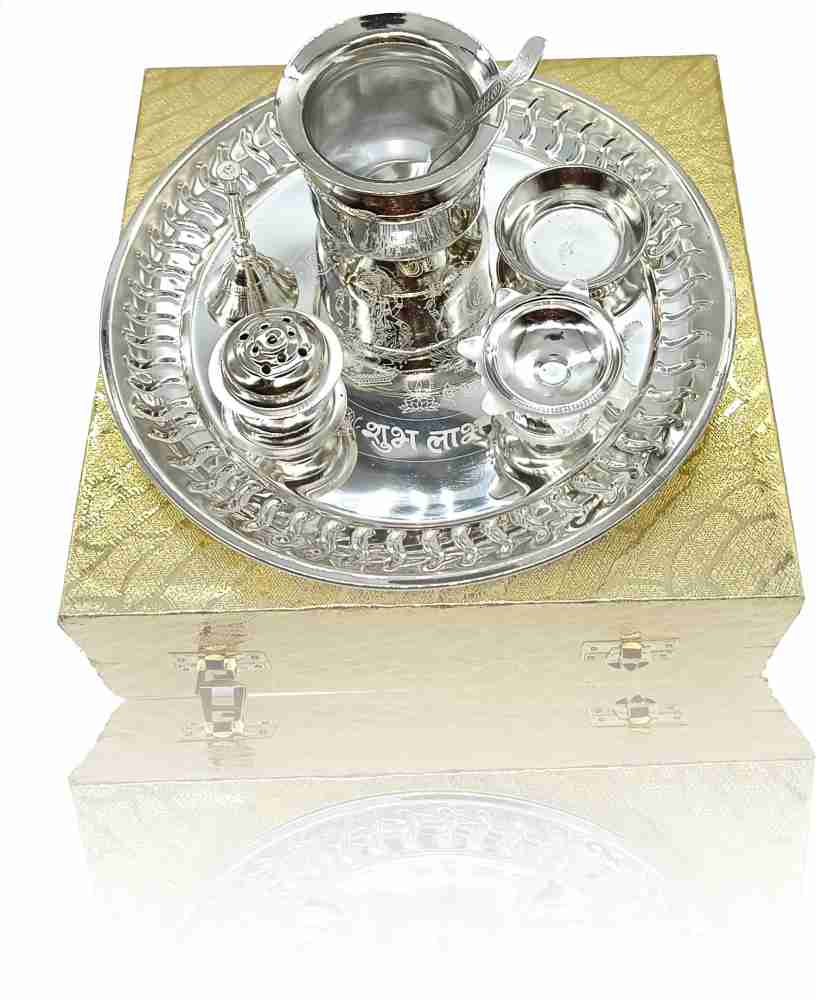 Handmade Silver Plated Pooja Aarti Thali, Poojan Purpose, hotsell Gift Set, 7 Pieces Diwali / Pooja / Puja / Housewarming / Anniversary Gift Decor