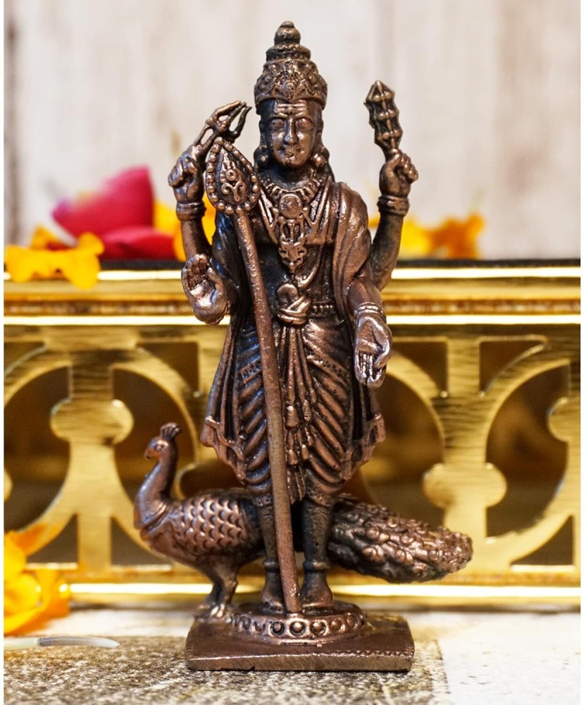 12 Lord Murugan Swamy Kartikeya Brass Idol - Decorative Figurine