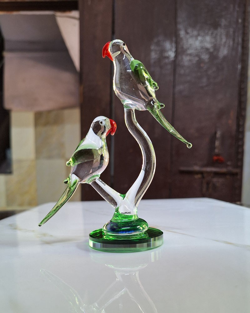 OURVIC Loving Birds Glass Showpiece Handcrafted Crystal Glass Idol