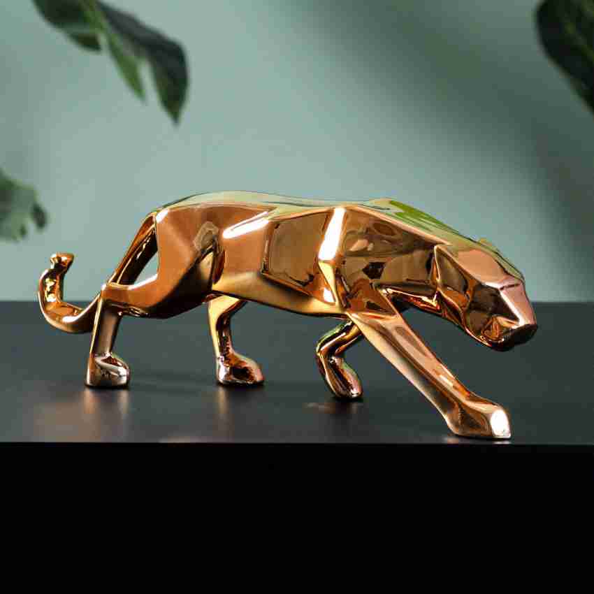 Modern Geometric Gold Panther Statue