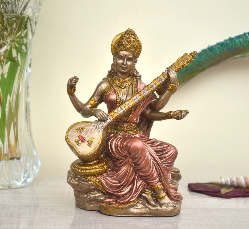 Brass saraswati murti for pooja big size home decor idol goddess