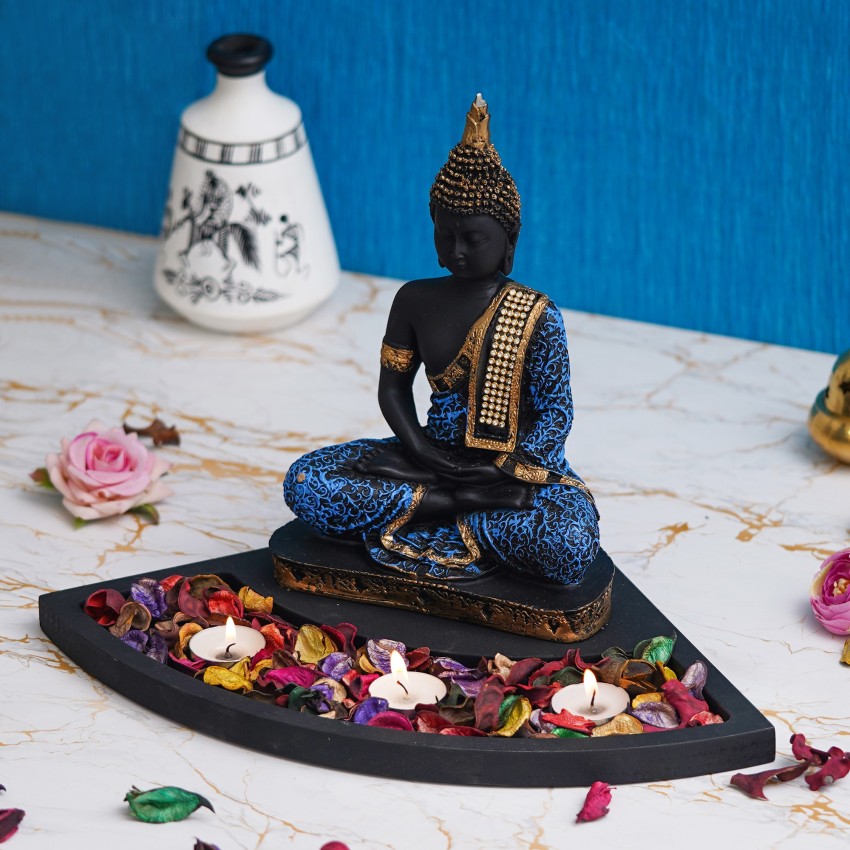 eCraftIndia Blue, Gold & Black Meditating Buddha Showpiece with Rectangle  Wooden Base Decorative Showpiece - 25.5 cm Price in India - Buy eCraftIndia  Blue, Gold & Black Meditating Buddha Showpiece with Rectangle