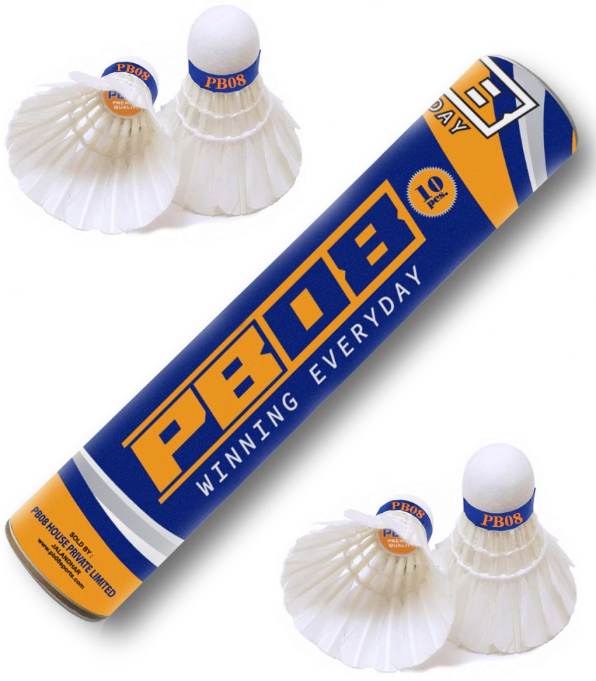 PB08 WINNING EVERYDAY Badminton Shuttle Corks with Great Stability and Durability Set of 10 Pcs Feather Shuttle - White
