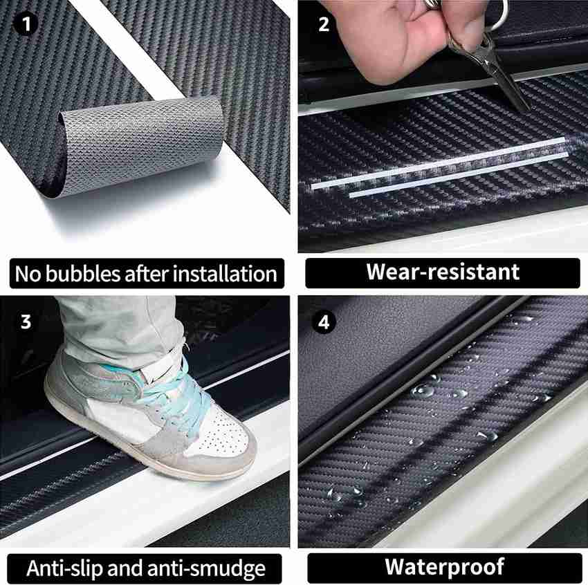 Avedia 4Pcs Car Door Sill Protector Reflective 4D Carbon Fiber