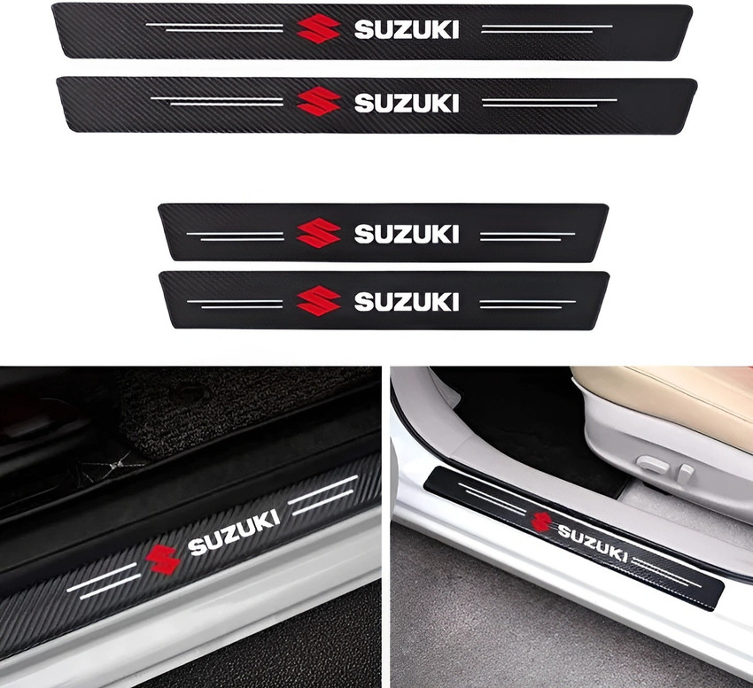EBIZHIVE 4 PCS Carbon Fibre Style Leather Door Sill Protector For