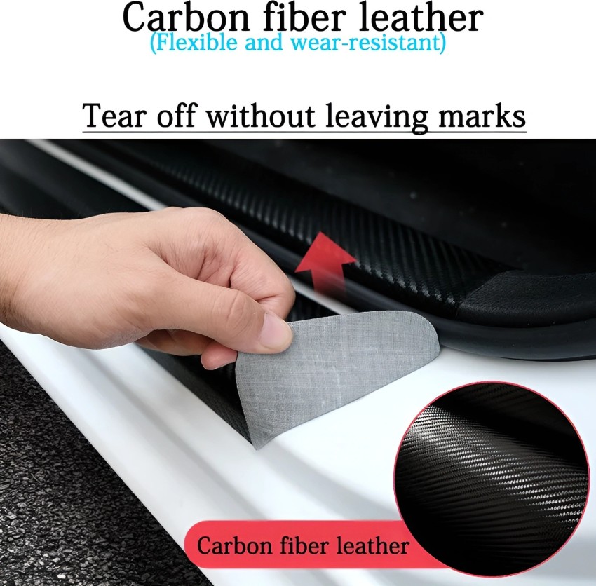 4Pcs Carbon Fiber Leather Car Door Sill Protector Stickers for