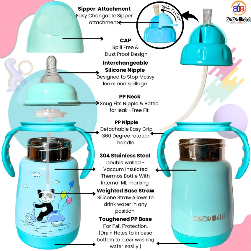 Baby Feeding Bottle 304 Stainless Steel Thermos Handle Nipple