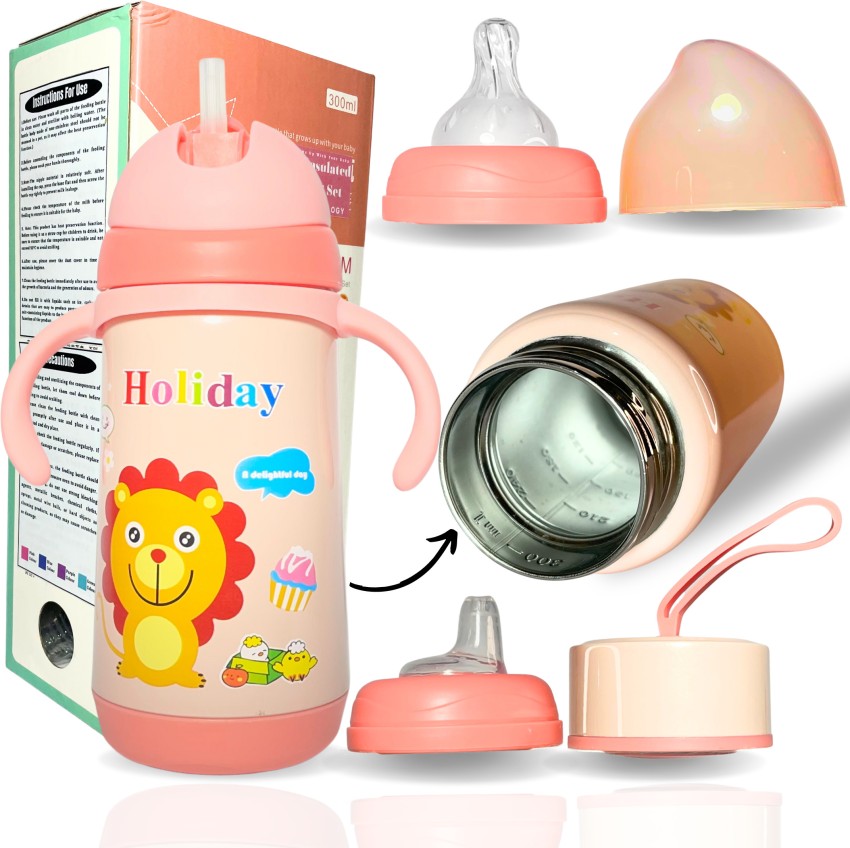 300ml Baby Bottle Thermos Stainless Steel Feeding Bottle 2-in-1