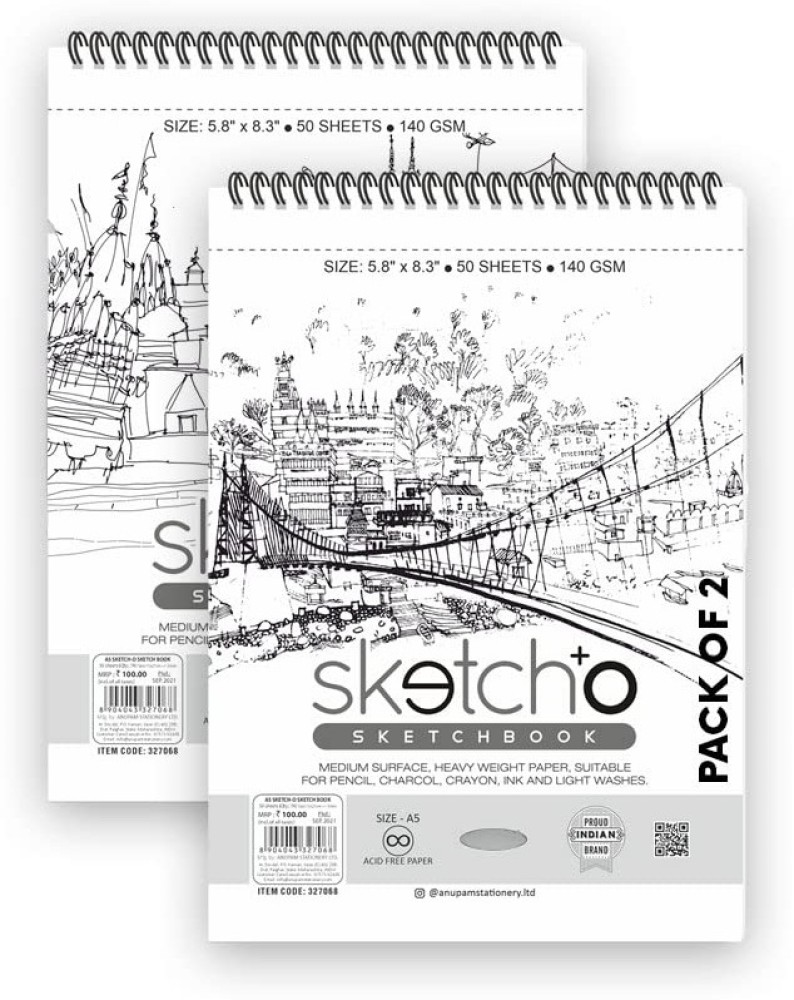 Askprints A5 Sketch book 50 Sheets Set of 2 - 5.8 x 8.3 Inch, Top  Spiral-Bound Sketchpad for Artists