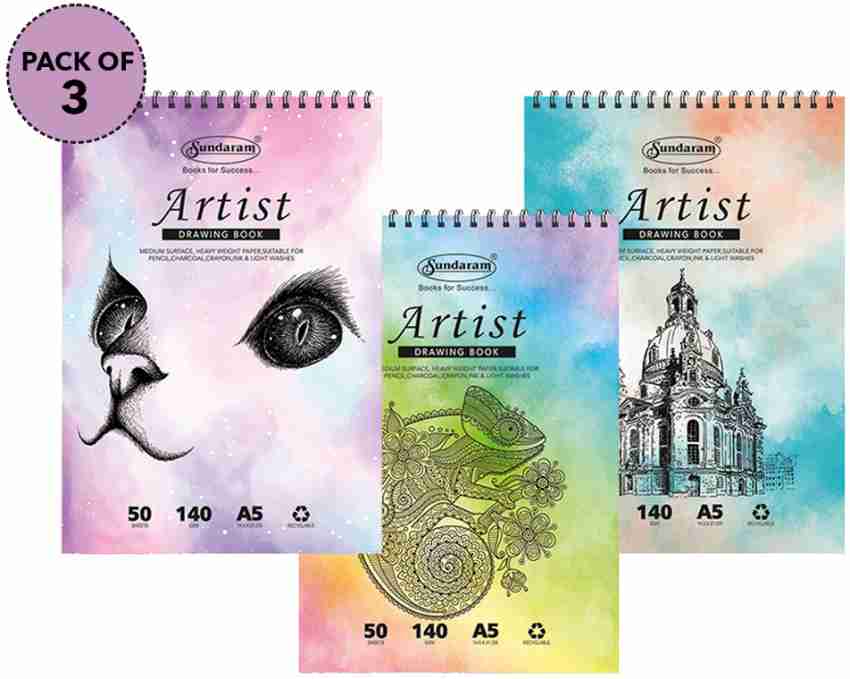 Sundaram Artist Sketch Book | Spiral Bound |140GSM | 100 Pages | A3 - Pack  of 1 Pcs
