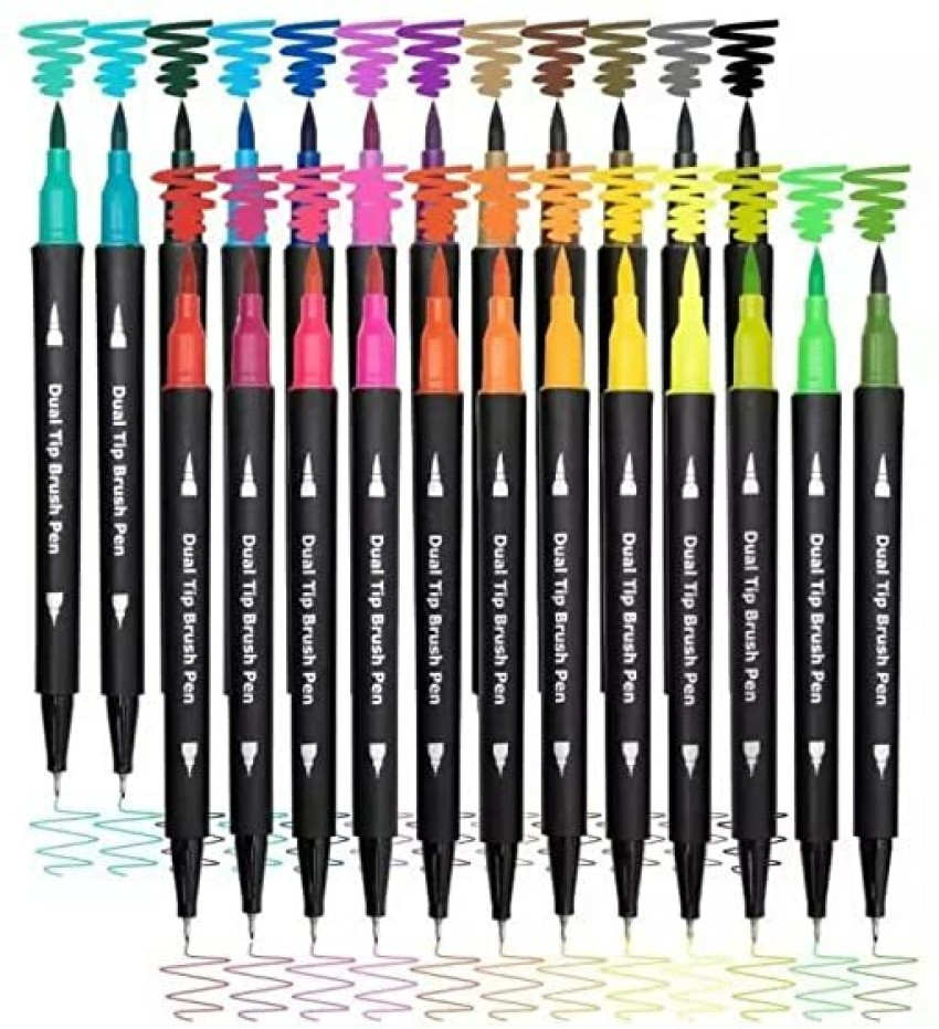 Wynhard 24 Colours Dual Tip Brush Pens Colour Set, Brush Pens 24 Shades Art  Dual Tip