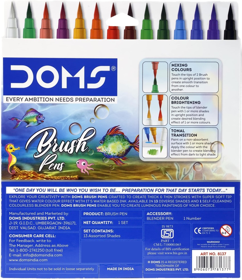 Doms Super Soft Tip Pastel Shades Brush Pen Set of 12+1 Best Fast Free  Shipping