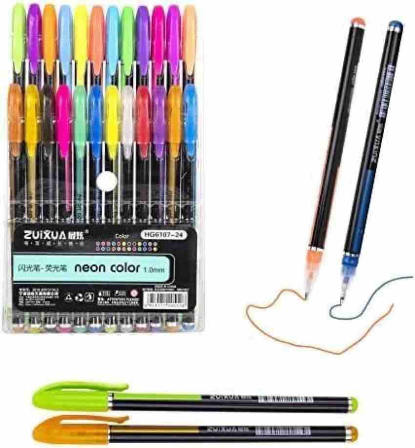 Sarvottam Neon color Gel Pen Set of 24 Glitter for  Sketching, Drawing Purpose Fine Tip Nib Sketch Pens - Solid Body