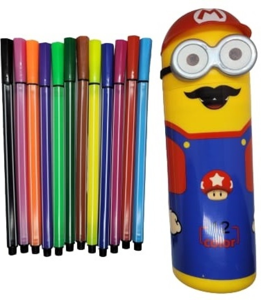 Super Mario Kids Pencil Case with Stickers 5 Gel Pens Pencil Box 8 Pc