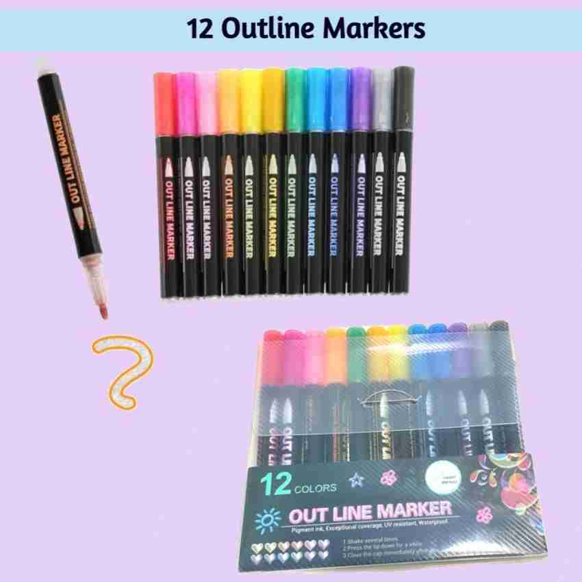 8/12 Colors Outline Marker Set Magic Shimmer Markers for Kids Outline  Markers for Making Christmas Cards Drawing Greeting Cards