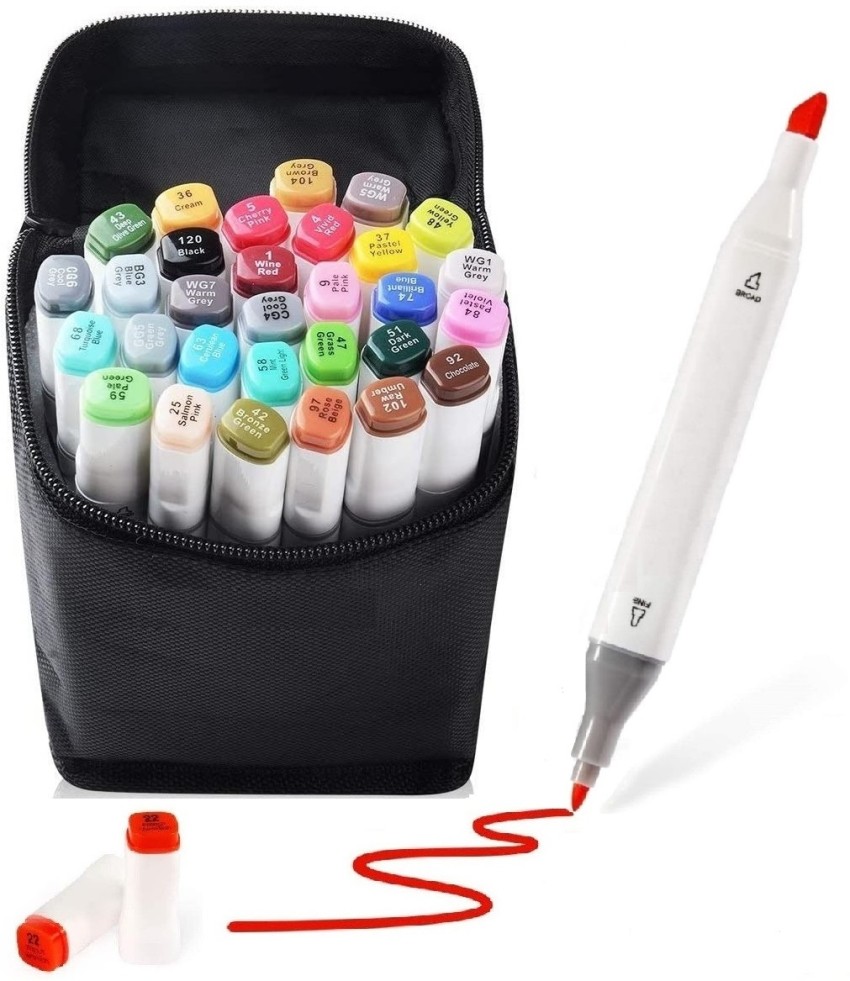 36 Colors Dual Tip Twin Alcohol Markers Bullet and Calligraphy Pens - Oytra