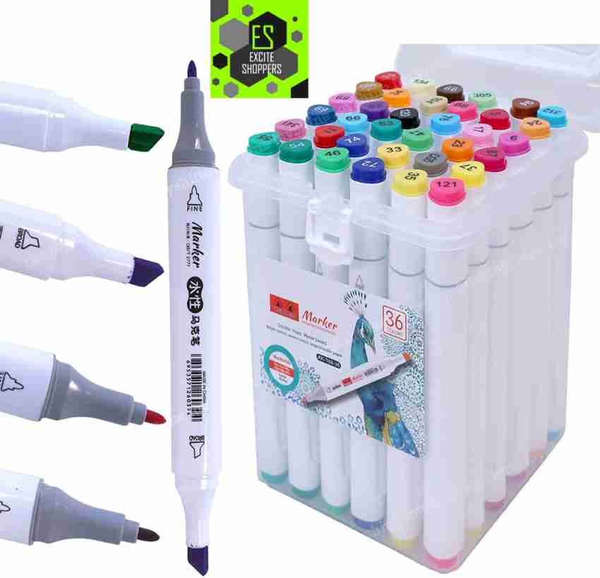 36 Colors Dual Tip Twin Alcohol Markers Bullet and Calligraphy Pens - Oytra