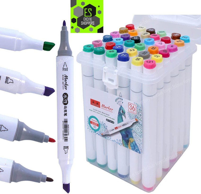 Excite Shoppers Quality 36pcs Double Sided Dual Tip Art  Marker Pens For Drawing / Sketch - Art Marker Highlighter