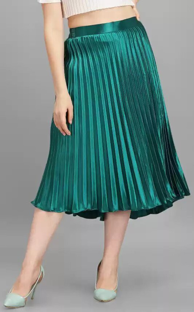 Green pleated cheap skirt