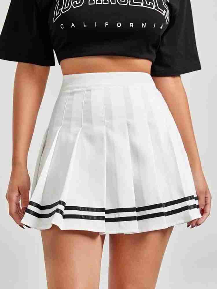 Khalak Striped Solid Women Pleated White Black Skirt Buy
