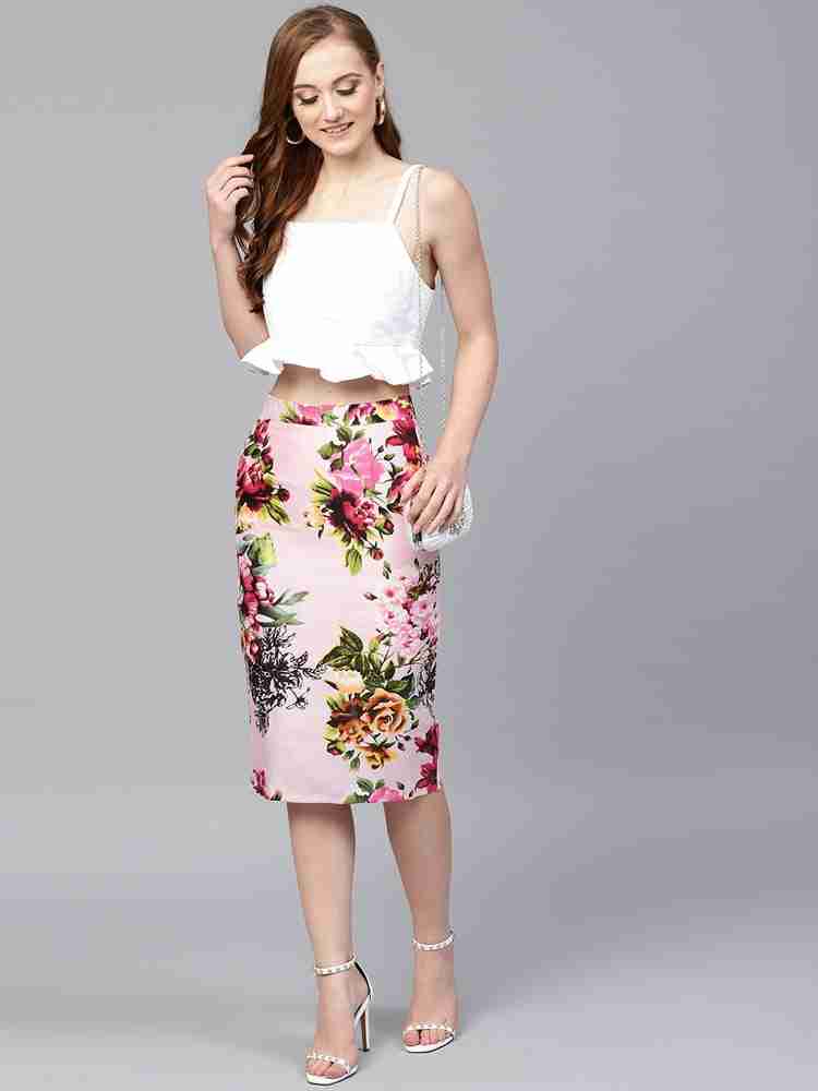 SASSAFRAS Floral Print Women Pencil White Pink Black Skirt Buy SASSAFRAS Floral Print Women Pencil White Pink Black Skirt Online at Best Prices in India Flipkart