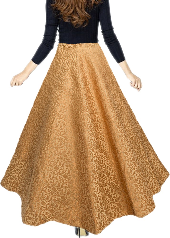 SNEH Self Design Women Flared Gold Skirt - Buy SNEH Self Design
