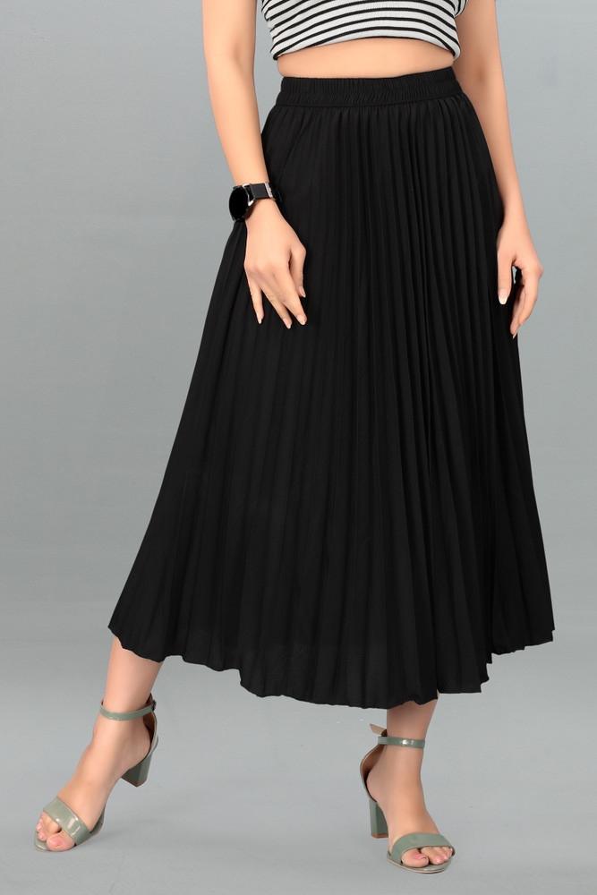 Deklook Solid Women Pleated Black Skirt - Buy Deklook Solid Women Pleated  Black Skirt Online at Best Prices in India | Flipkart.com