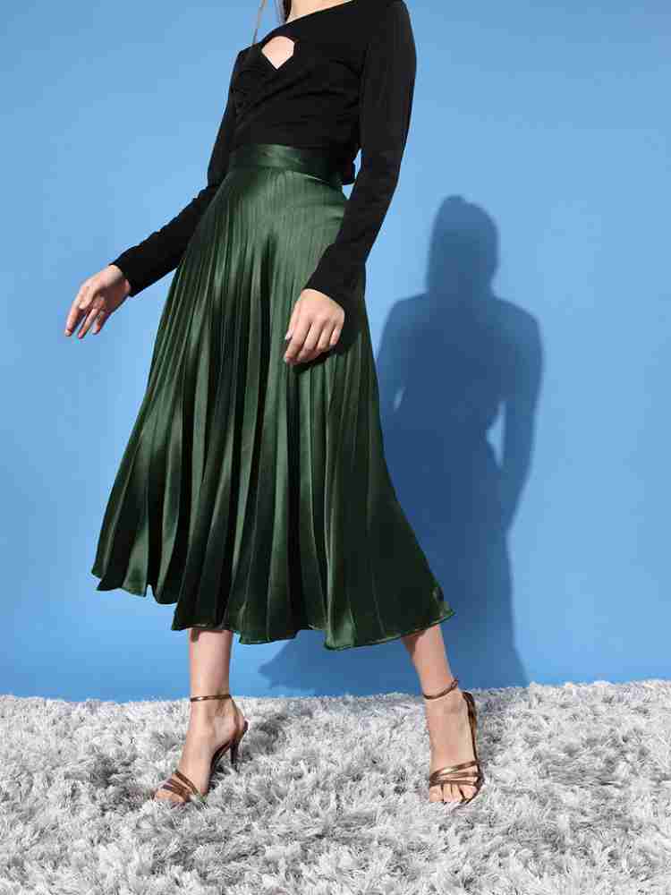 Uptownie Lite Solid Women Pleated Green Skirt Buy Uptownie Lite