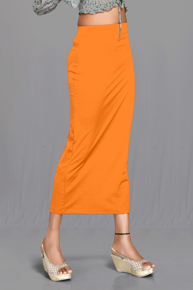 SCUBE DESIGNS Pleated Saree Shapewear Silhoutte Orange (L) Lycra