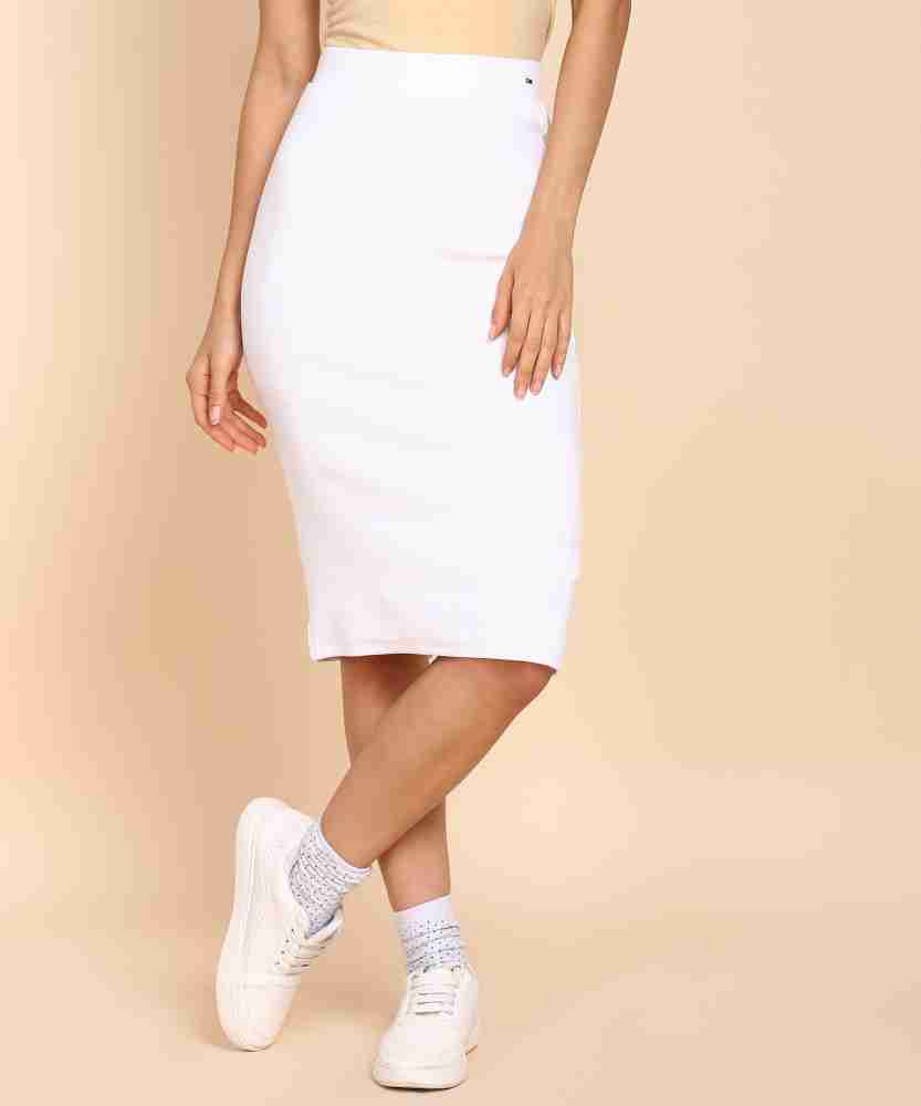 Buy WHITE SOLID ZIPPER-BACK PENCIL SKIRT for Women Online in India
