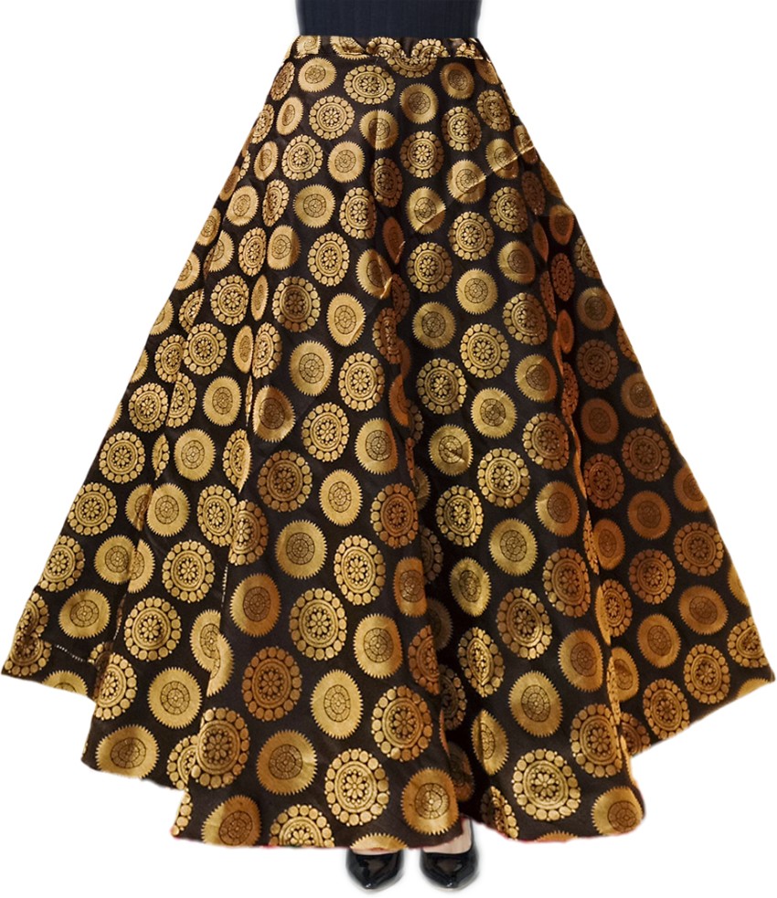 Perfect Choice Printed Women Flared Black Gold Skirt