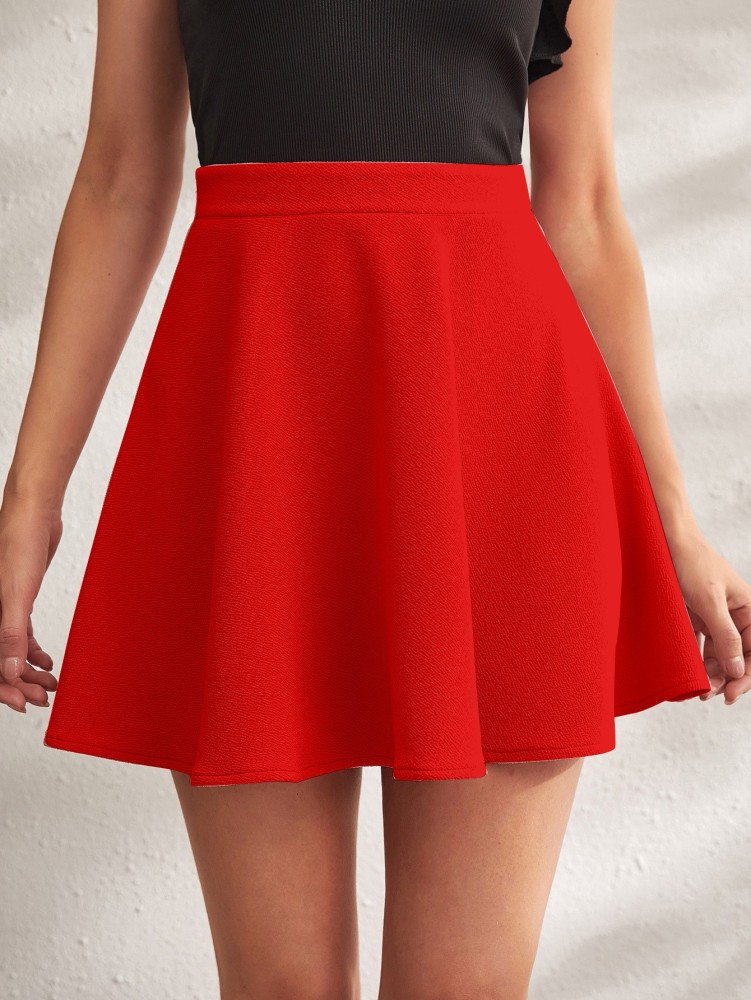 Buy Aahwan Black Solid High Waist Flared Skater Short Mini Skirt