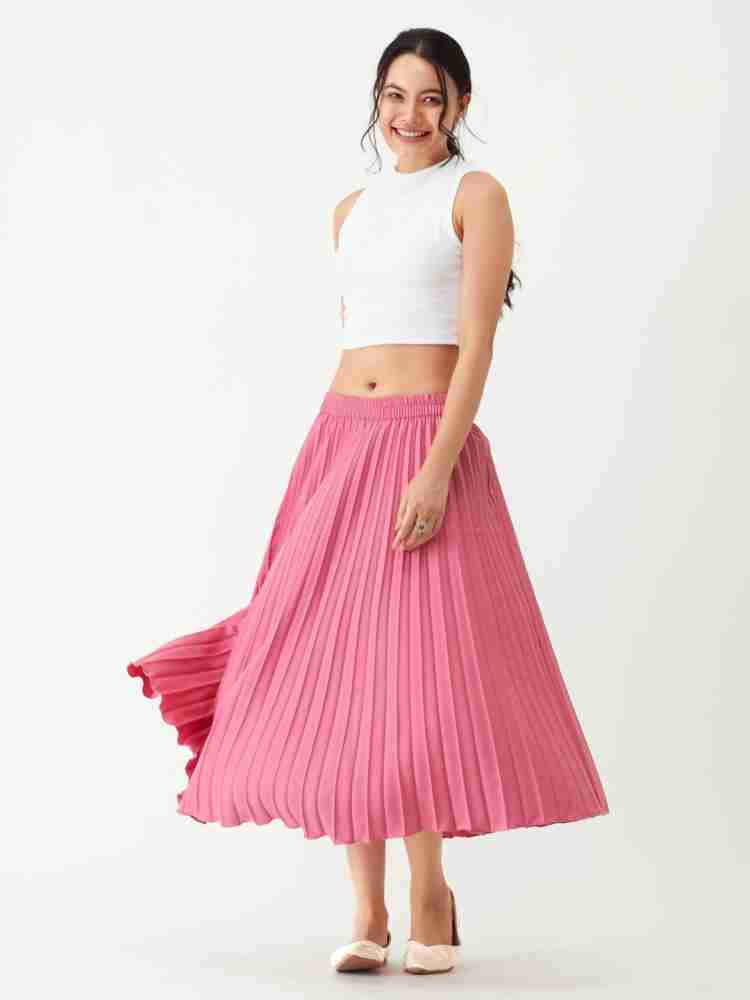 UTF Solid Women Pleated Pink Skirt - Buy UTF Solid Women Pleated Pink Skirt  Online at Best Prices in India