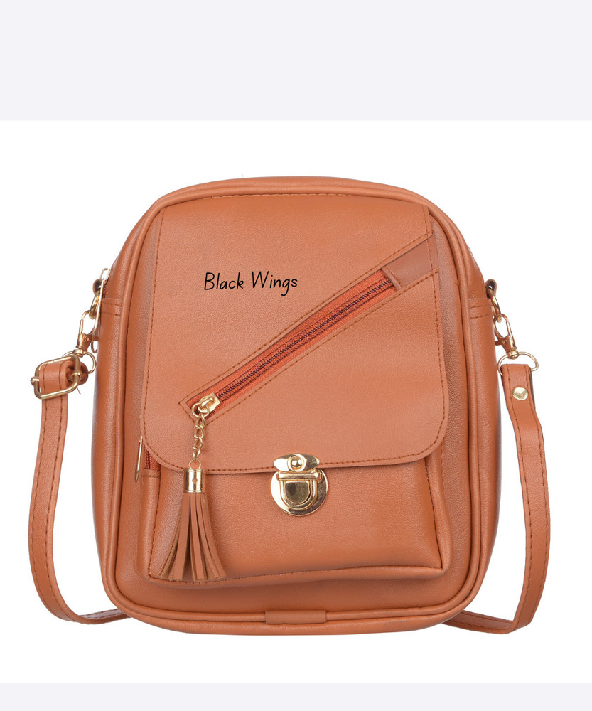 Black Wings Tan Sling Bag Trendy Casual College 3 in 1 SlingBag Handbag Backpack for Women Girls Tan Price in India Flipkart