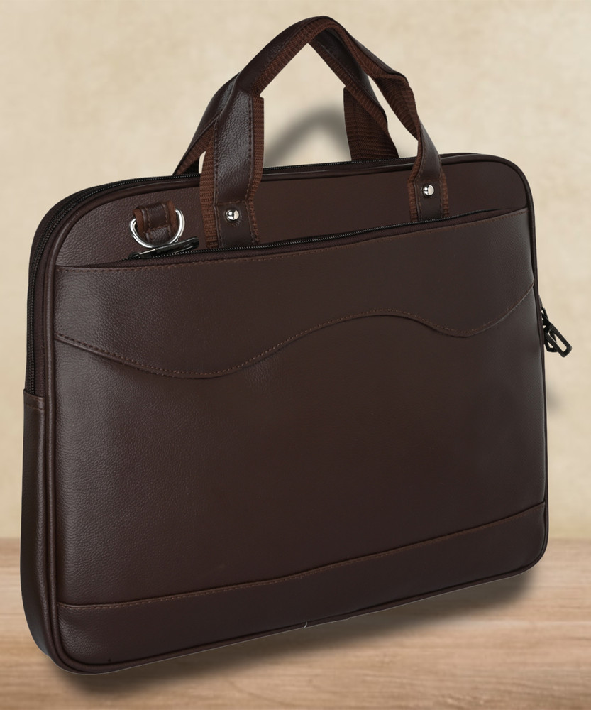 Pramadda Pure Luxury Brown Hand held Bag Ultra Sleek Vegan Leather hand messenger Bag for men women Corporate office laptop bag men tablet ipad document holder Faux Leather TopGrain Faux