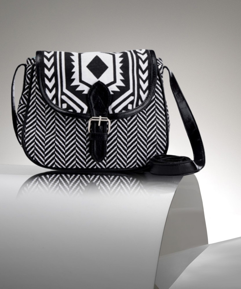 Crafts My Dream Black Sling Bag Crafts My Dreams Sling Bag Black and white Ikat print Stylish Elegant Sling Bags BLACK AND WHITE Price in India Flipkart